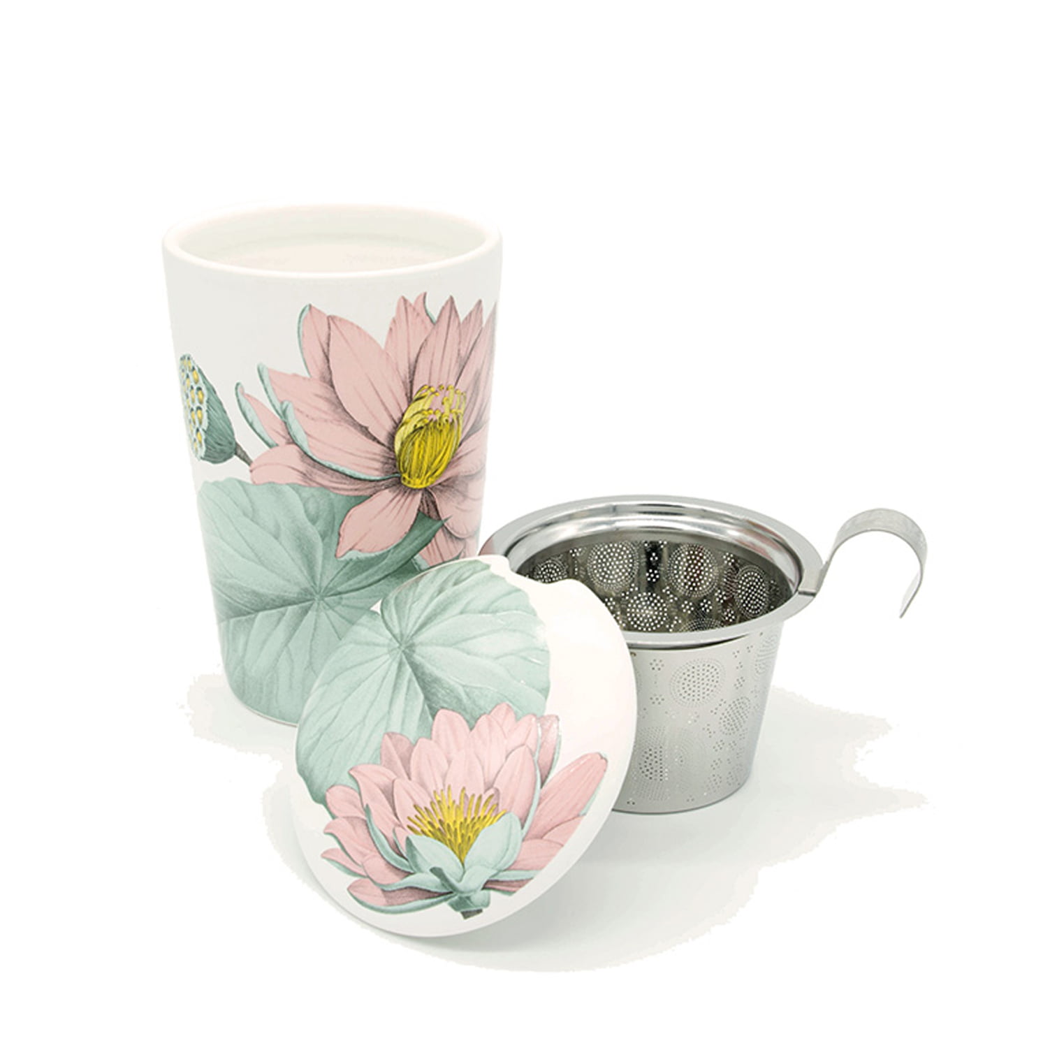 Tisanière, tasse avec filtre, fleur de lotus, tasse double paroi